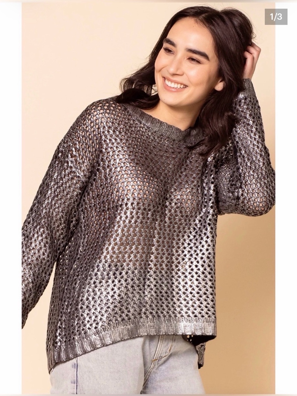 Pink Martini The Ziggy metallic silver open-knit sweater size small